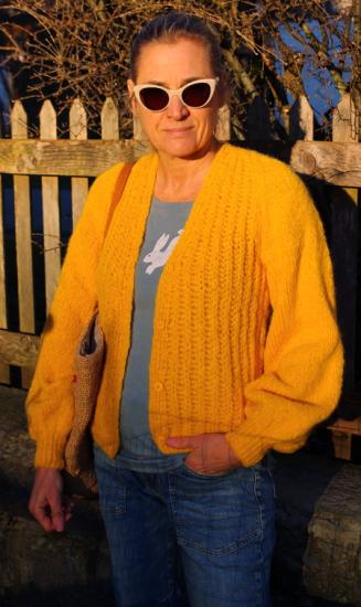 Cardigan, Strickjacke Mila Mango von INTI Knitwear, Grobstrick, Ballonärmel, Alpakawolle